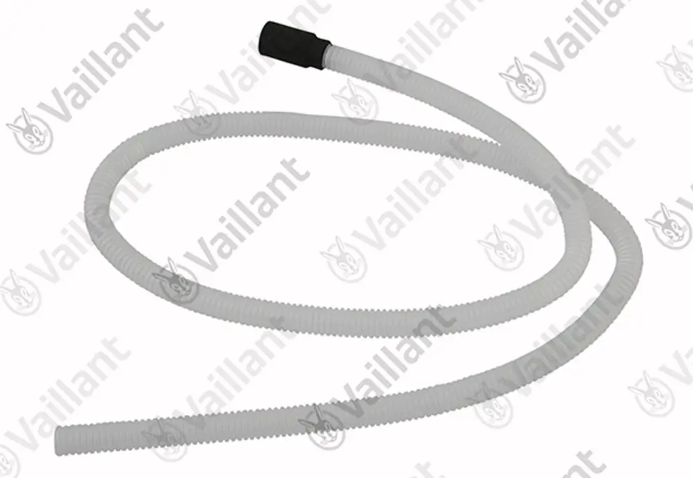 Weißer flexible Schlauch mit gewelltem Design, geeignet für Vaillant-Geräte, auf einem weißen Hintergrund.